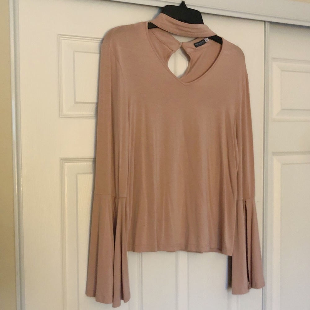 Earthbound mock choker neck long sleeve blouse